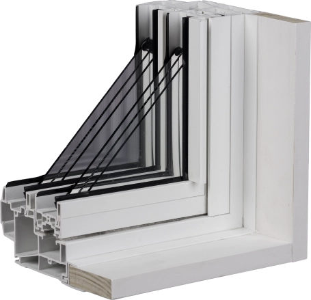 Triple glazing frame cutaway